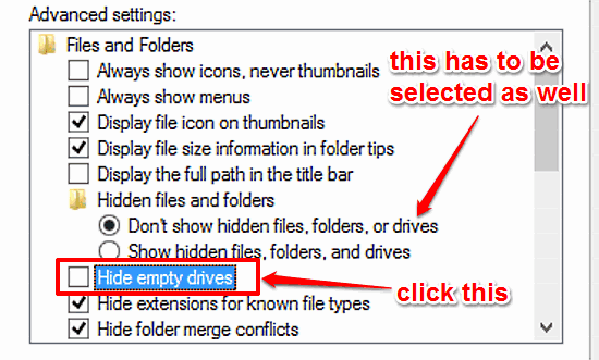 windows 10 hide empty disk drives