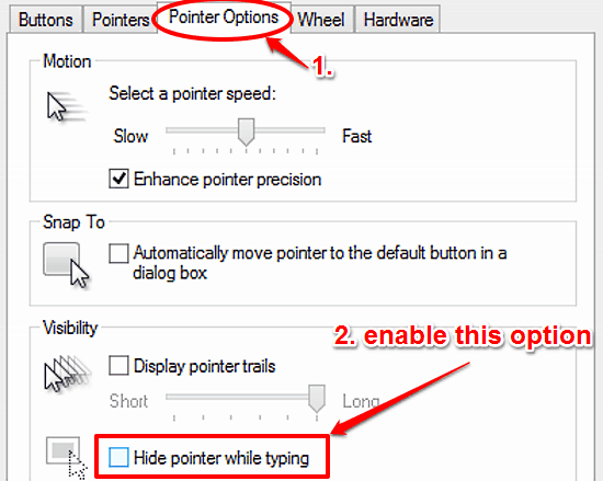 windows 10 hide mouse pointer setting