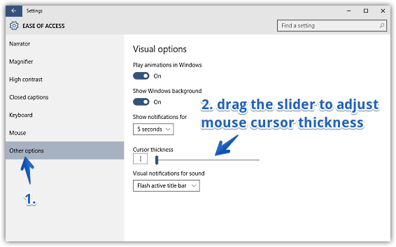 windows 10 increase mouse cursor thickness