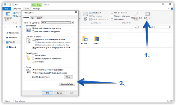 windows 10 launch folder options