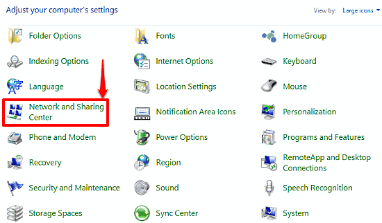 windows 10 network and sharing center access