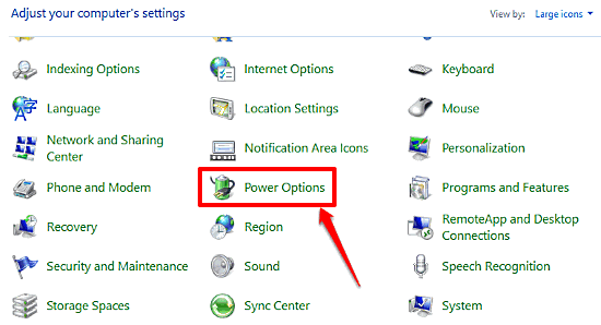 windows 10 power options