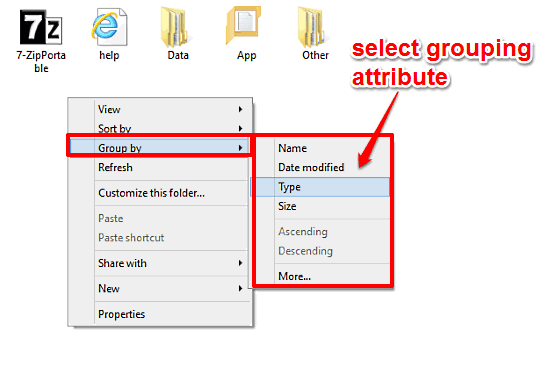 windows 10 select attribute for grouping