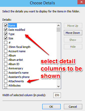 windows 10 select detail columns