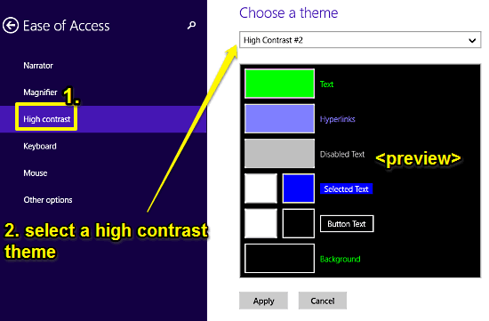 windows 10 select high contrast themes