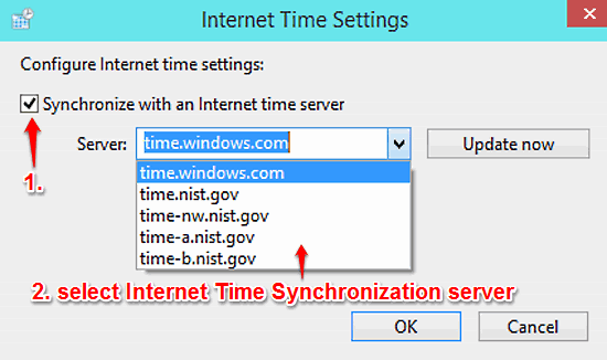 windows 10 select internet time synchronization server