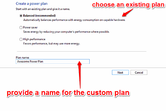 windows 10 select intitial plan and name