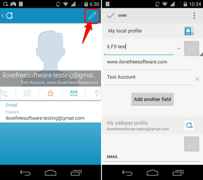 Edit Personal Info in Addappt for Android