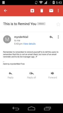 Email received in Inbox from MynderMail for Android
