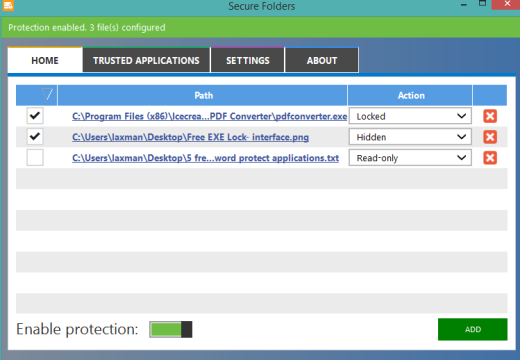 Secure Folders- interface