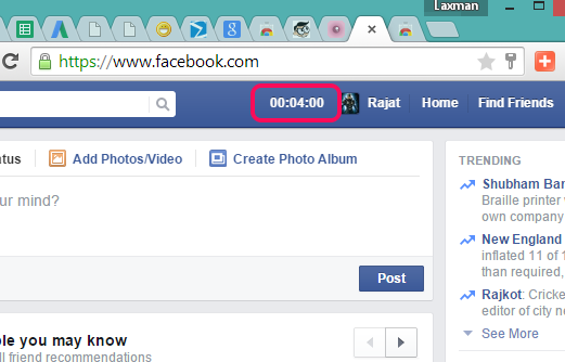 Time spend on Facebook Google Chrome extension