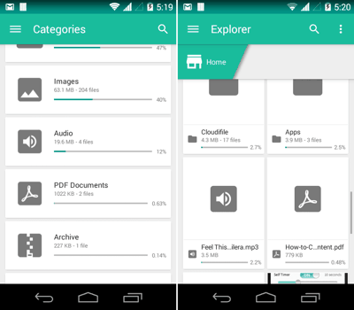 Unclouded for Android - Categories and Explorer