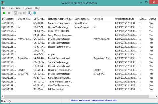 Wireless Network Watcher- interface