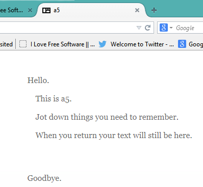 a5- store text temporarily with this free online notepad