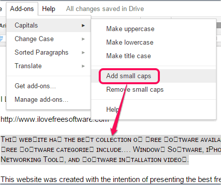 add small caps to selected text