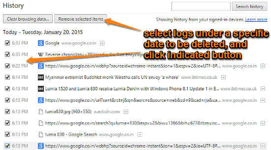 chrome delete browsing history of specific dates