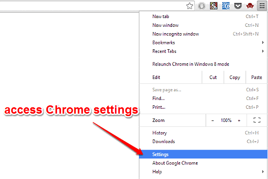 chrome settings access
