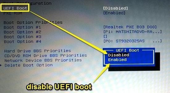 disable uefi boot