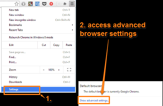 google chrome access browser advanced settings
