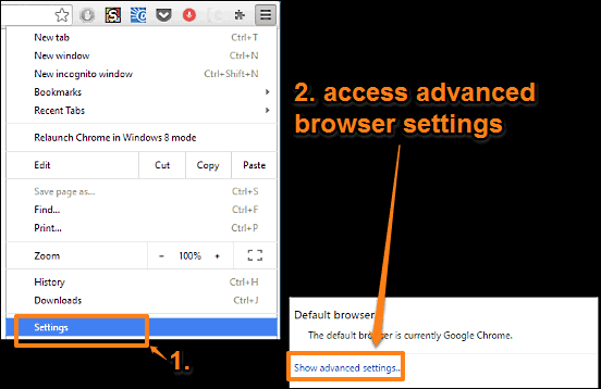 google chrome access browser advanced settings