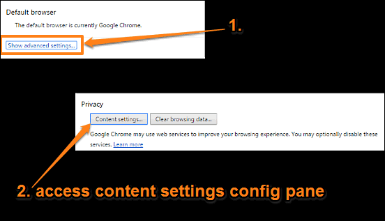 google chrome access content settings