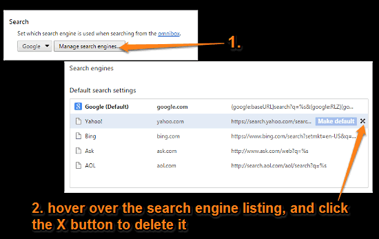 google chrome delete search engine