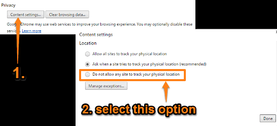 google chrome disable location access