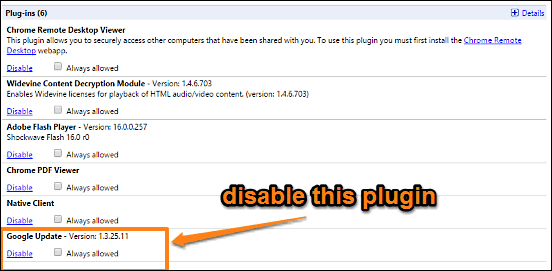 google chrome disable update plugin