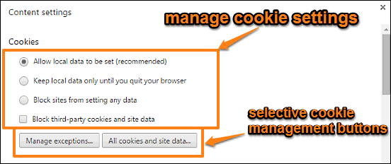 google chrome manage cookies and site data