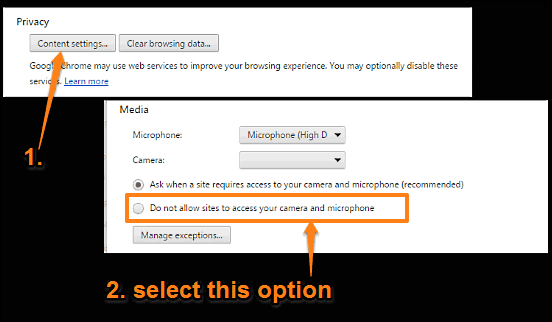 google chrome prevent microphone and camera access for websites