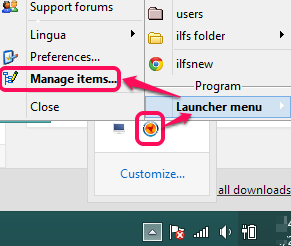 manage items option