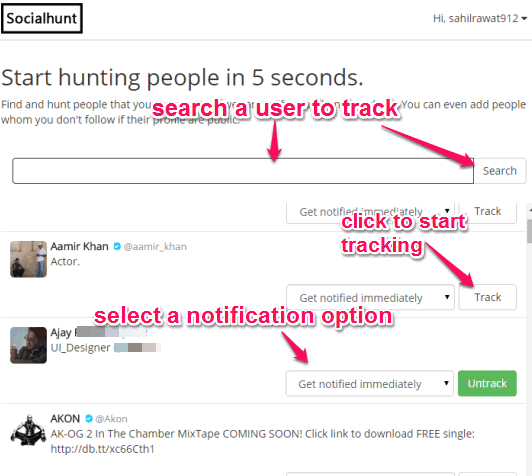 select notification option and track users