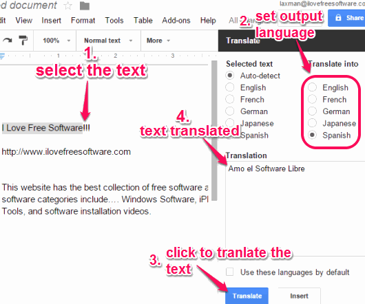 select the text and translate it using the sidebar