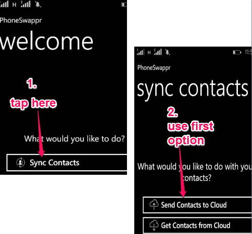 tap on Send Contacts to Cloud option