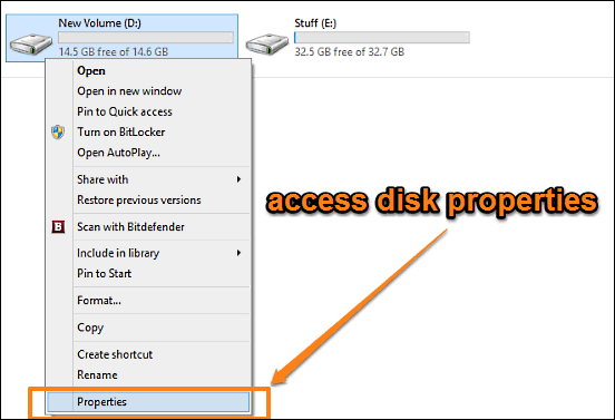 windows 10 access disk properties