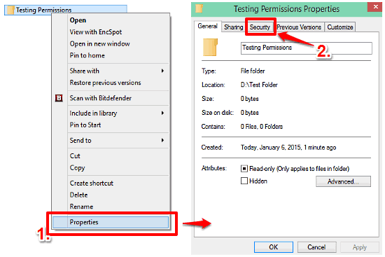 windows 10 access security tab folder