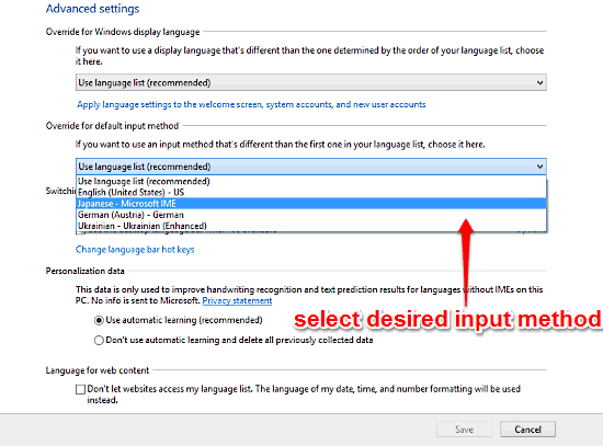 windows 10 change default input method