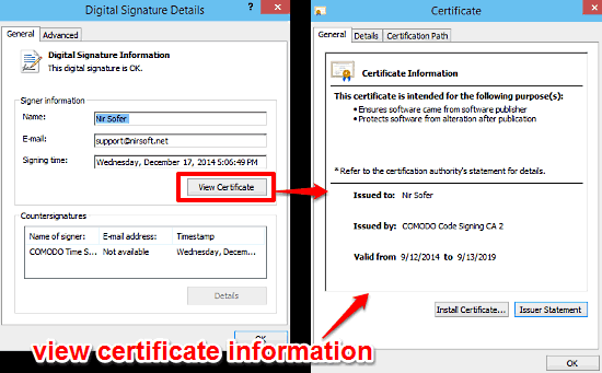 windows 10 check signature and certificate