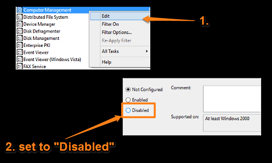 windows 10 disable mmc access