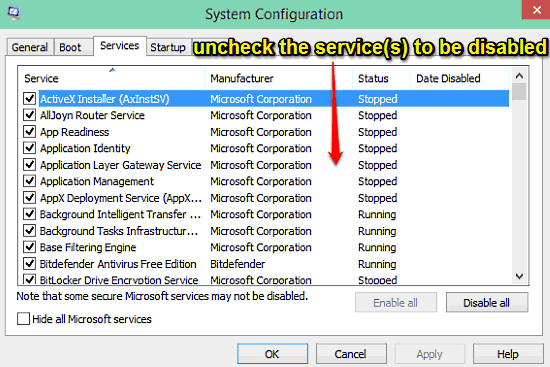 windows 10 disable system services