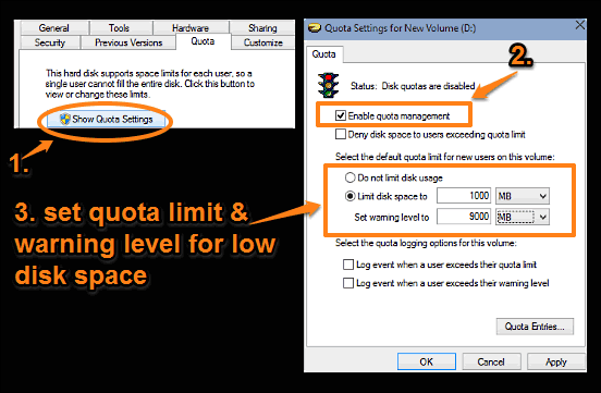 windows 10 enable disk quota management