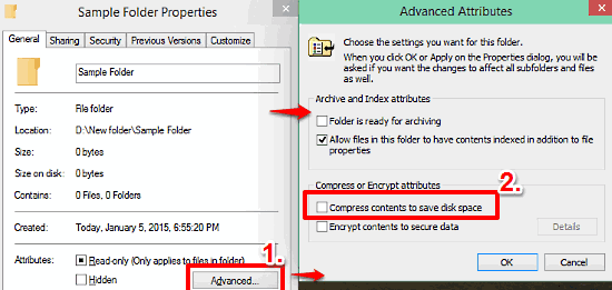 windows 10 enable file and folder compression