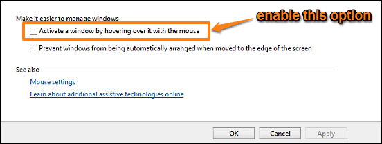 windows 10 enable window focus by mouse hover