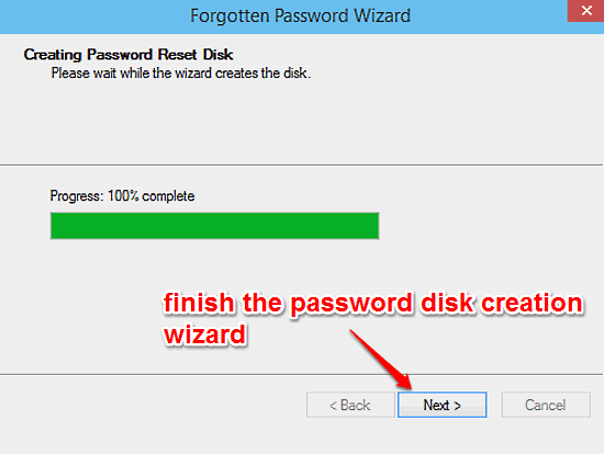 windows 10 finish password disk creation wizard