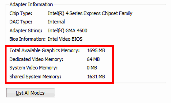 windows 10 graphics memory check