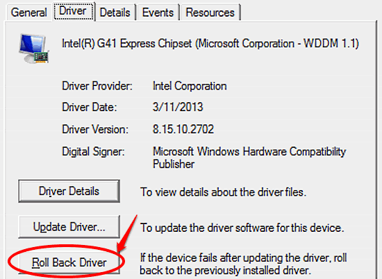 windows 10 roll back driver to previous version