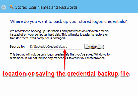 windows 10 specify save location for credential file