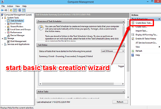 windows 10 start task creation wizard