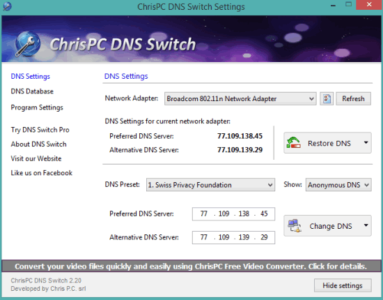 ChrisPC DNS Switch- interface