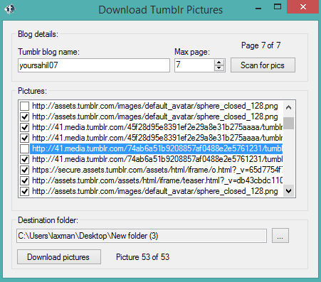 DownloadTumblr- interface
